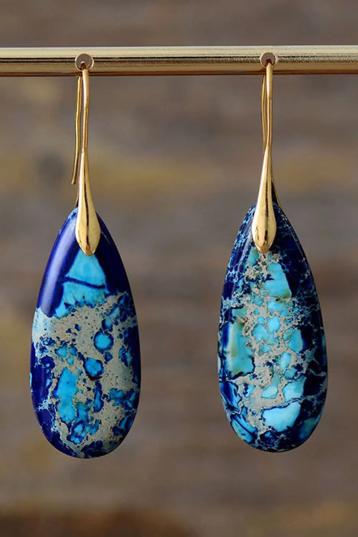 Handmade Teardrop Shape Natural Stone Dangle Earrings LOVCIA