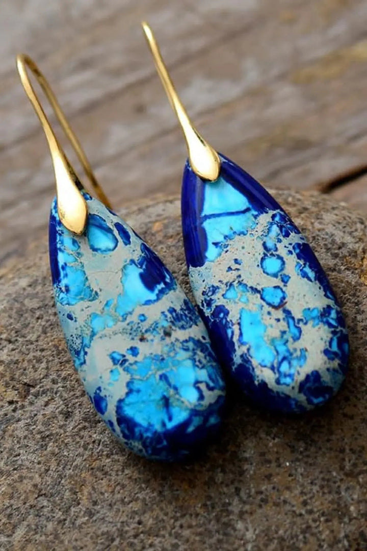 Handmade Teardrop Shape Natural Stone Dangle Earrings LOVCIA