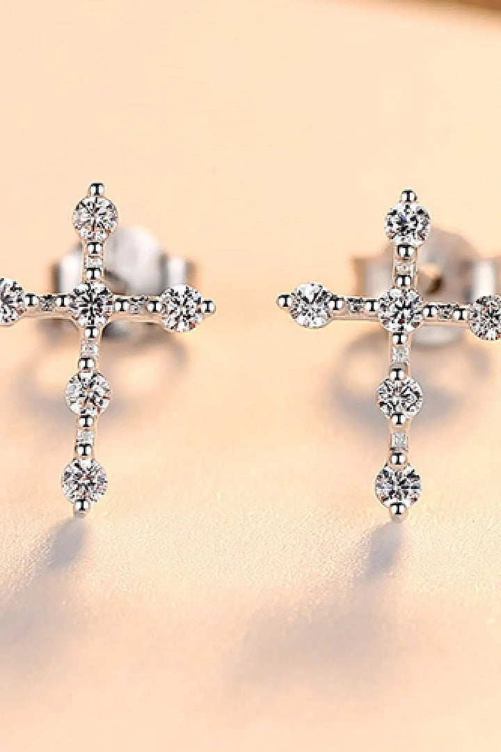 Zircon Cross 925 Sterling Silver Earrings LOVCIA