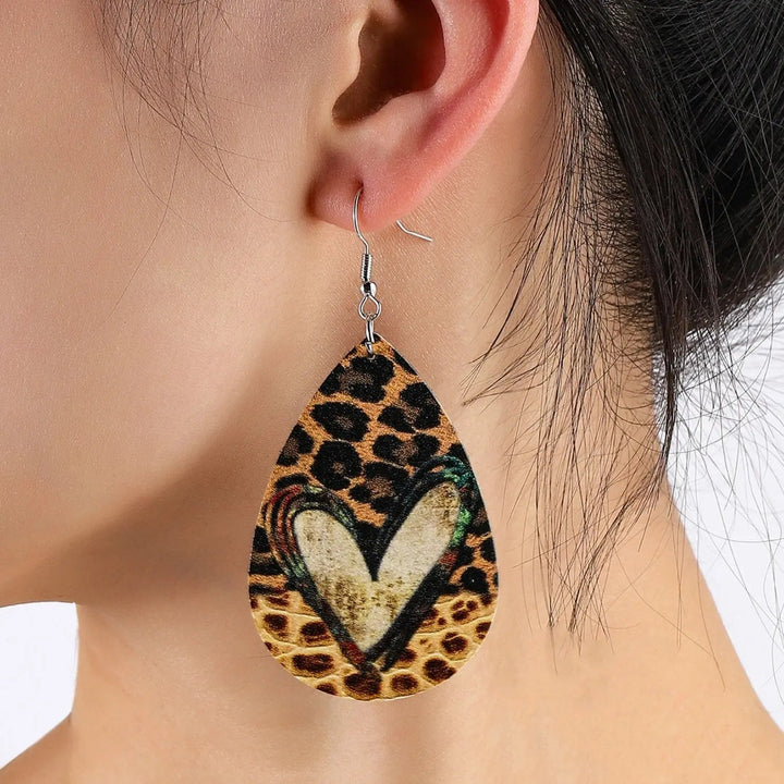 PU Leather Leopard Teardrop Earrings LOVCIA