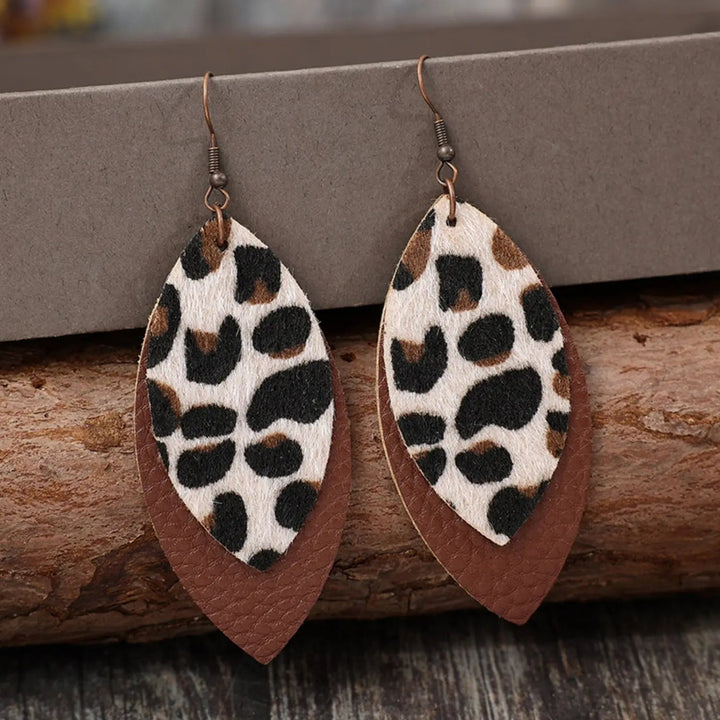 Leaf Shape Leather Dangle Earrings LOVCIA