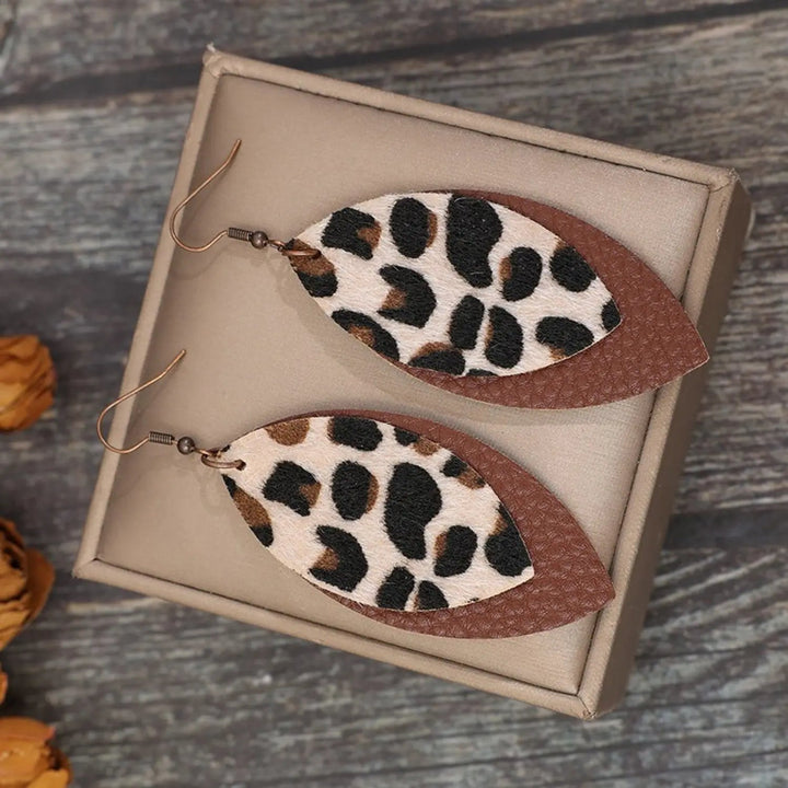 Leaf Shape Leather Dangle Earrings LOVCIA