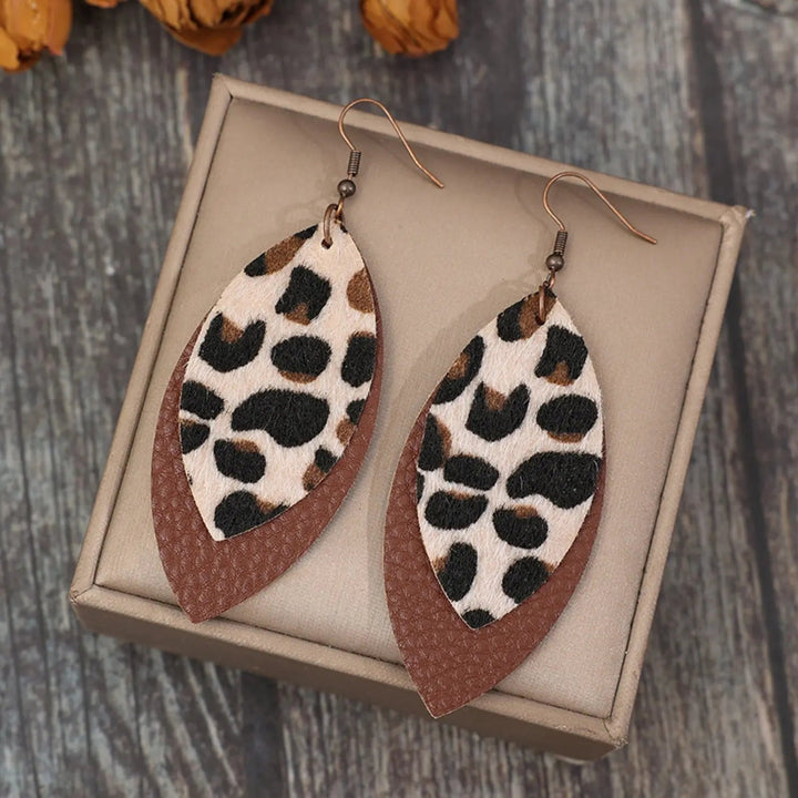 Leaf Shape Leather Dangle Earrings LOVCIA