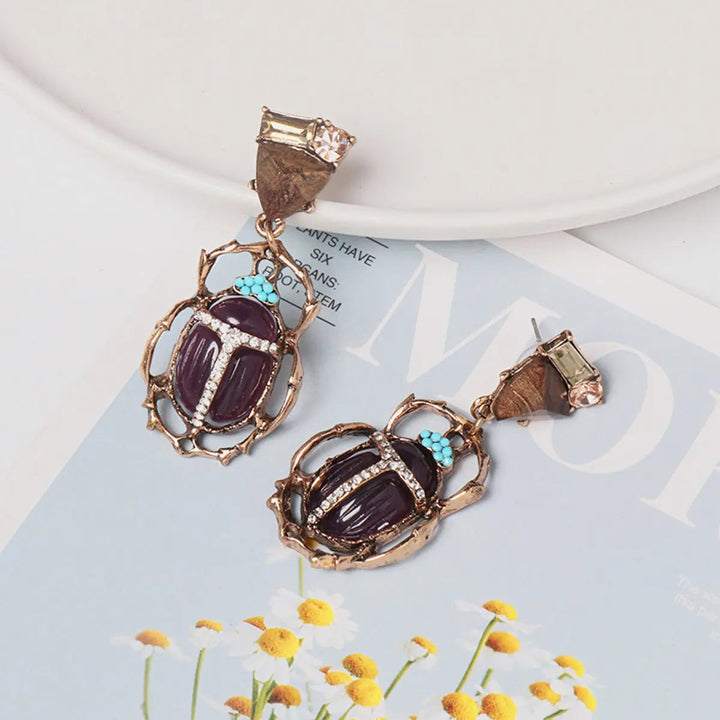 Beetle Shape Rhinestone Alloy Dangle Earrings LOVCIA