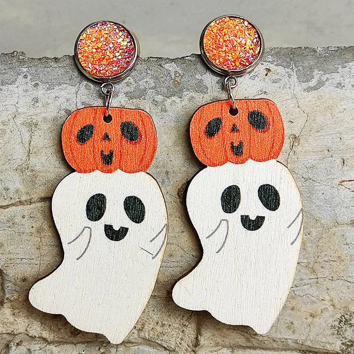 Ghost Shape Wooden Dangle Earrings LOVCIA