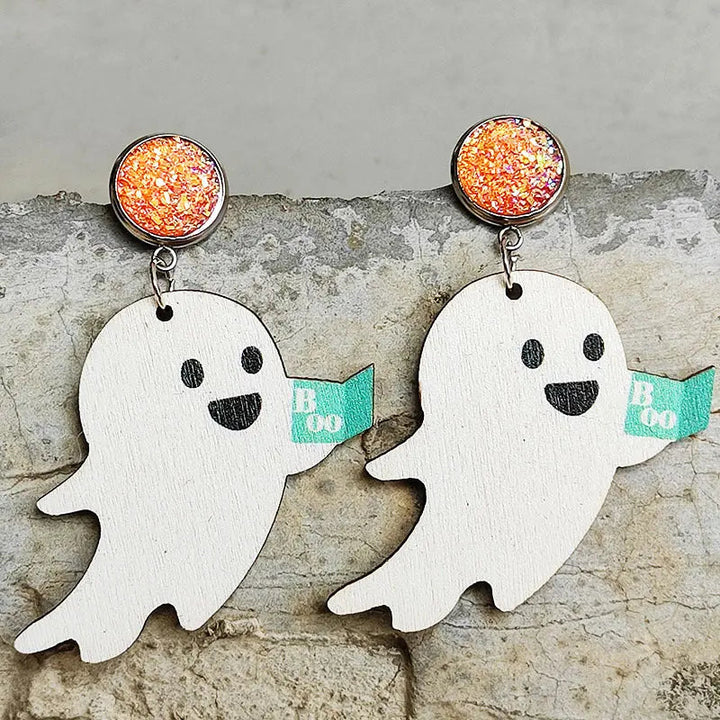 Ghost Shape Wooden Dangle Earrings LOVCIA