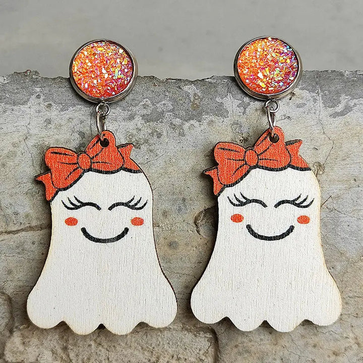 Ghost Shape Wooden Dangle Earrings LOVCIA