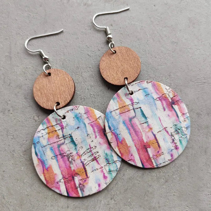 Round Shape Wooden Dangle Earrings LOVCIA