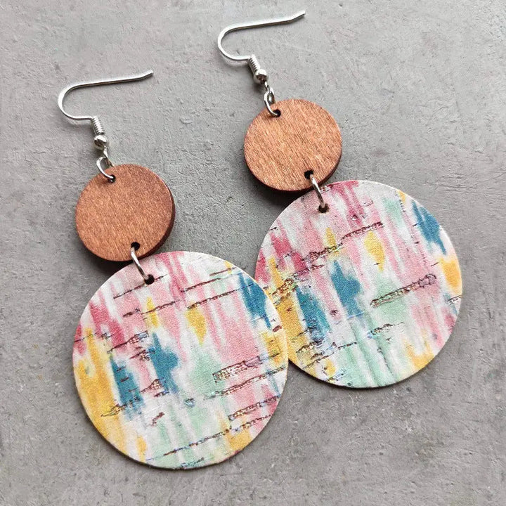 Round Shape Wooden Dangle Earrings LOVCIA