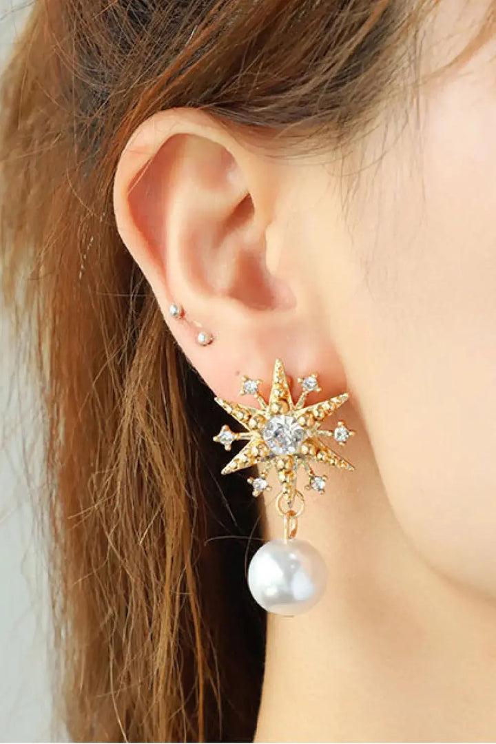 LOVCIA Synthetic Pearl Star Shape Alloy Earrings