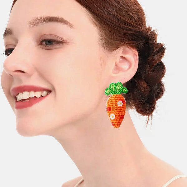 LOVCIA Stainless Steel Beaded Carrot Earrings