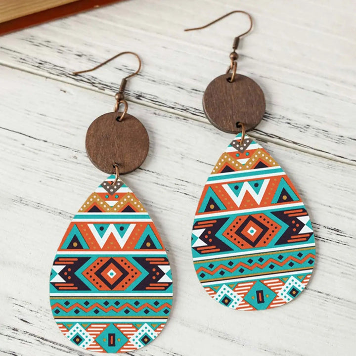 Geometric Wooden Teardrop Earrings LOVCIA