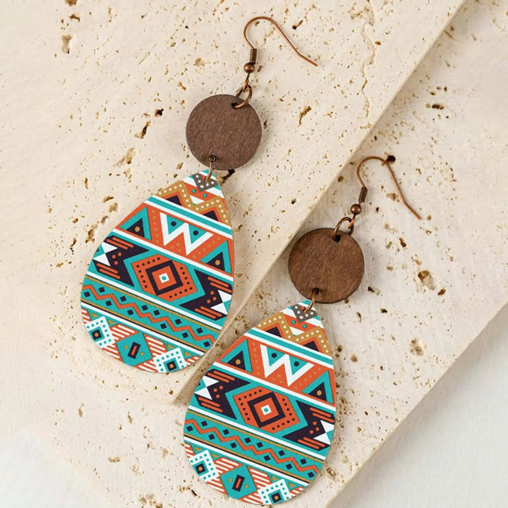 Geometric Wooden Teardrop Earrings LOVCIA