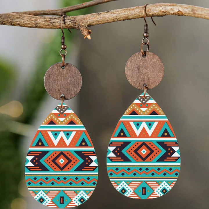 Geometric Wooden Teardrop Earrings LOVCIA