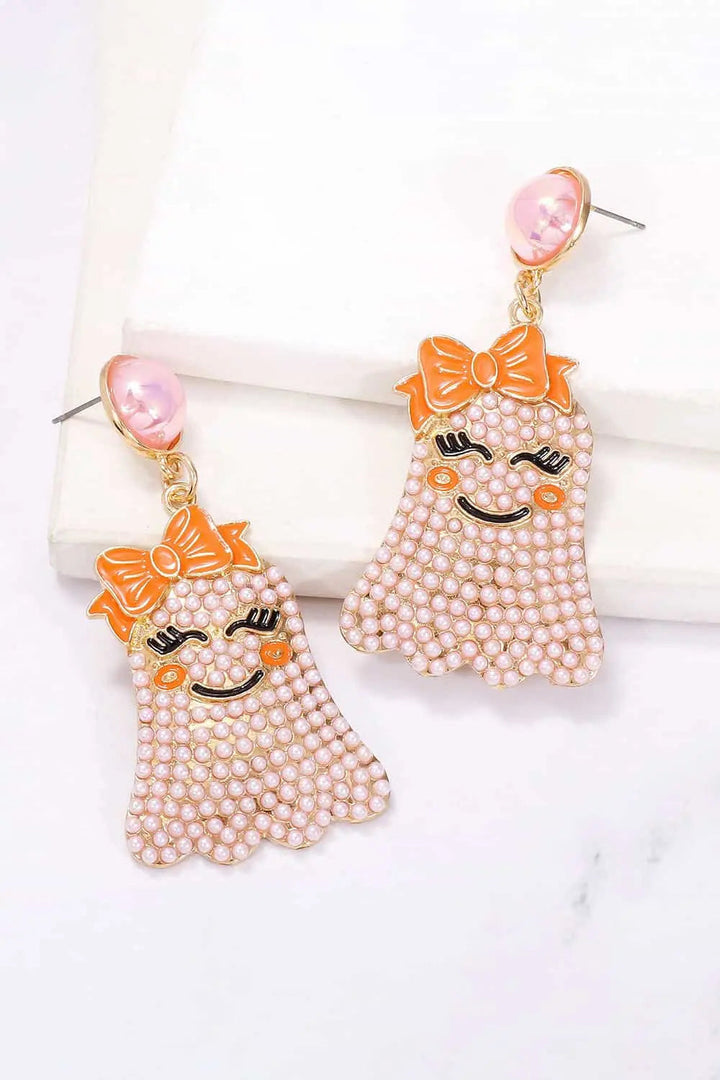 Smiling Ghost Shape Synthetic Pearl Earrings LOVCIA