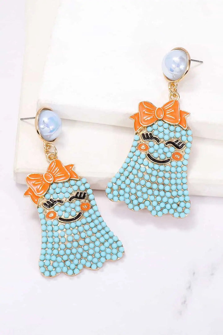 Smiling Ghost Shape Synthetic Pearl Earrings LOVCIA