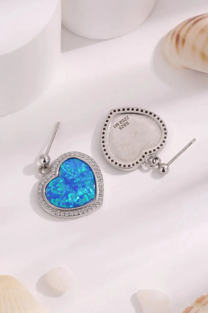 LOVCIA Platinum-Plated Opal Heart Earrings