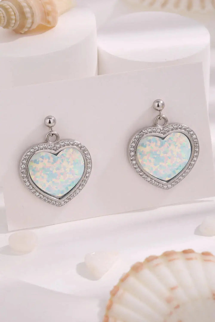 LOVCIA Platinum-Plated Opal Heart Earrings