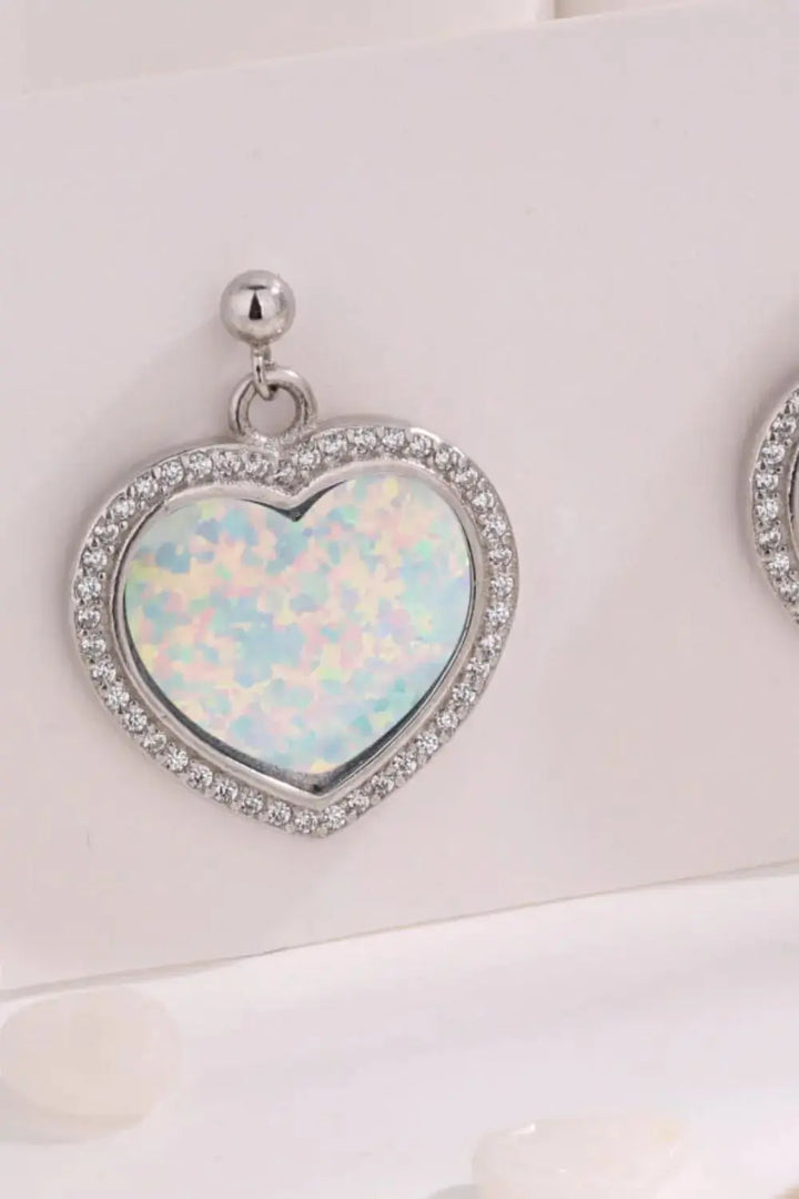 LOVCIA Platinum-Plated Opal Heart Earrings