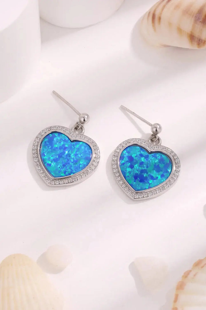 LOVCIA Platinum-Plated Opal Heart Earrings