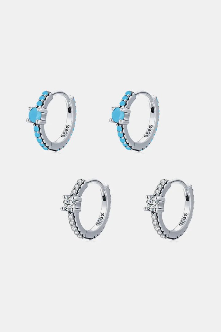 925 Sterling Silver Artificial Turquoise Huggle Earrings LOVCIA