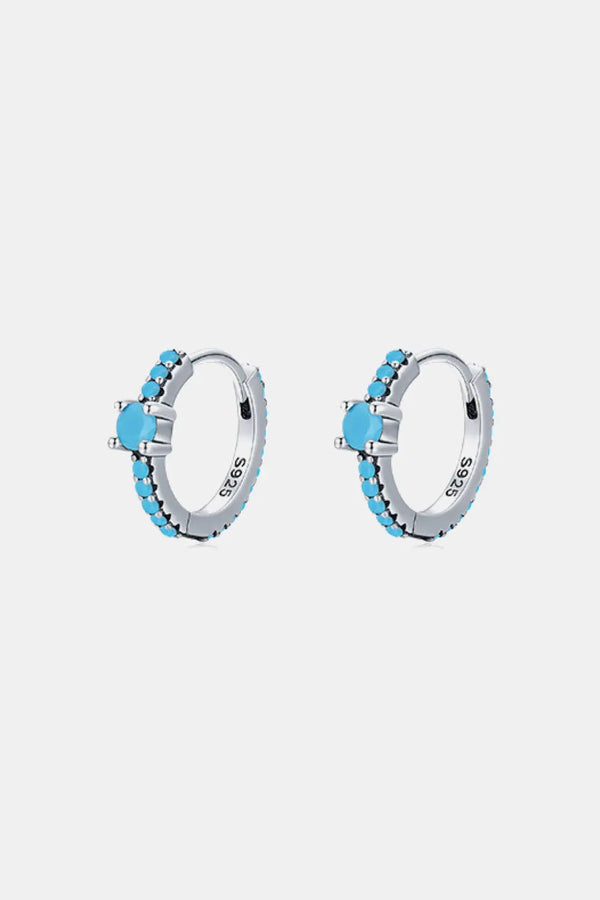 925 Sterling Silver Artificial Turquoise Huggle Earrings LOVCIA