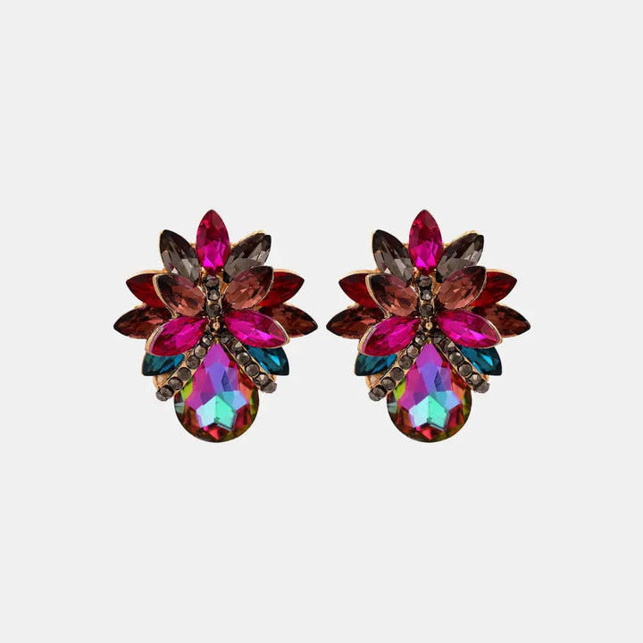 Flower Shape Glass Stone Stud Earrings LOVCIA