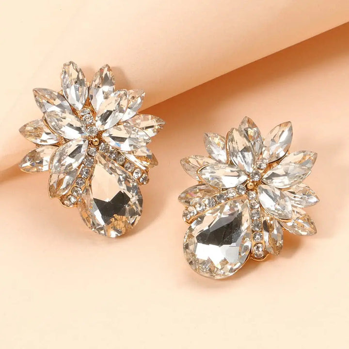 Flower Shape Glass Stone Stud Earrings LOVCIA