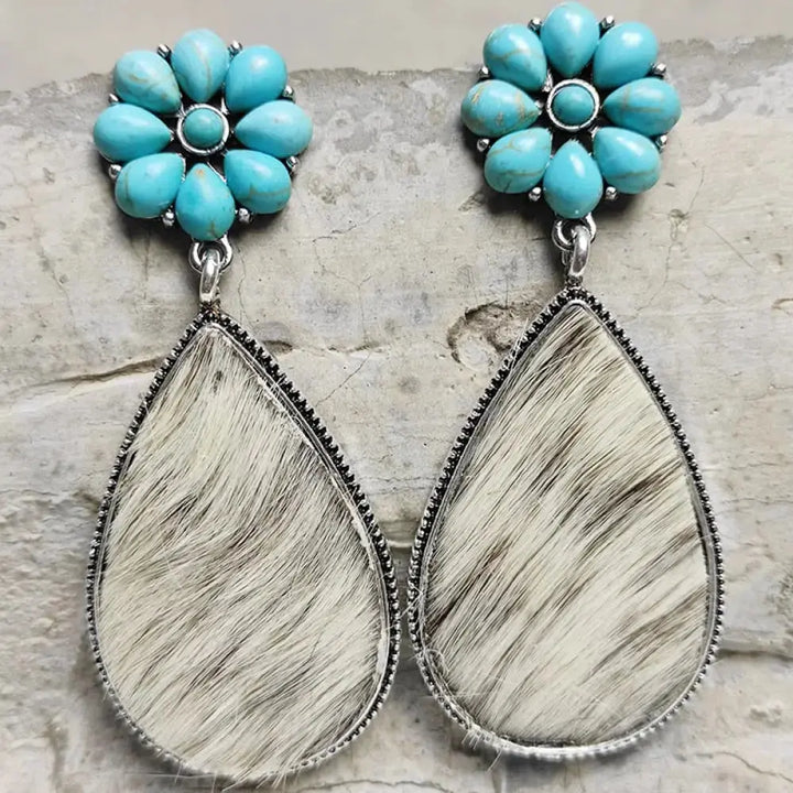 LOVCIA Turquoise Flower Teardrop Earrings