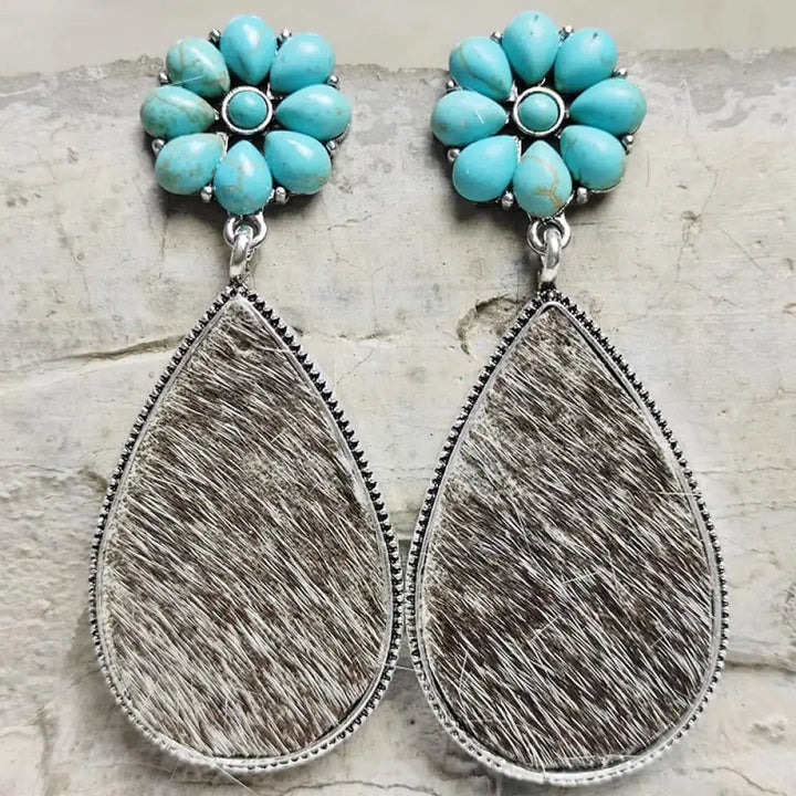 LOVCIA Turquoise Flower Teardrop Earrings