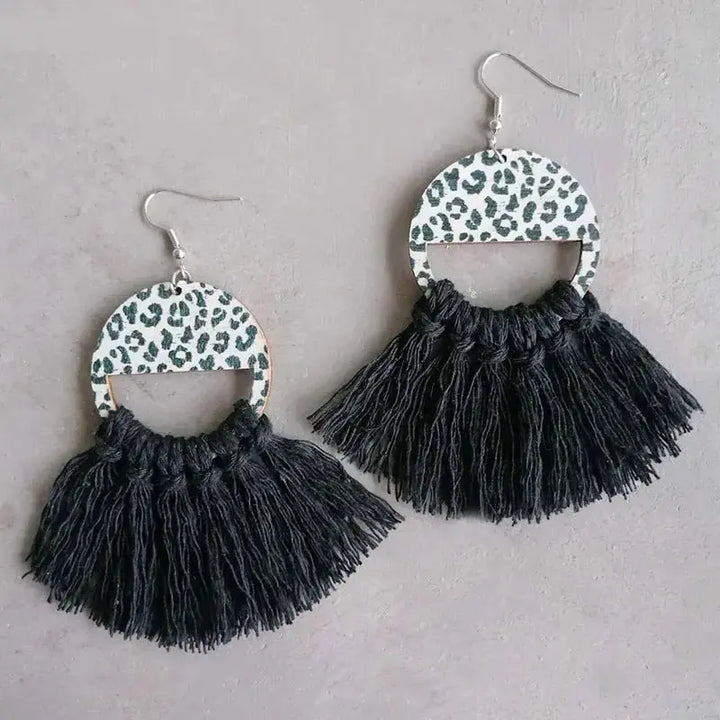 LOVCIA Tassel Detail Leopard Drop Earrings