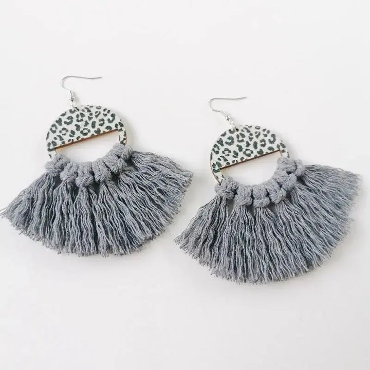 LOVCIA Tassel Detail Leopard Drop Earrings