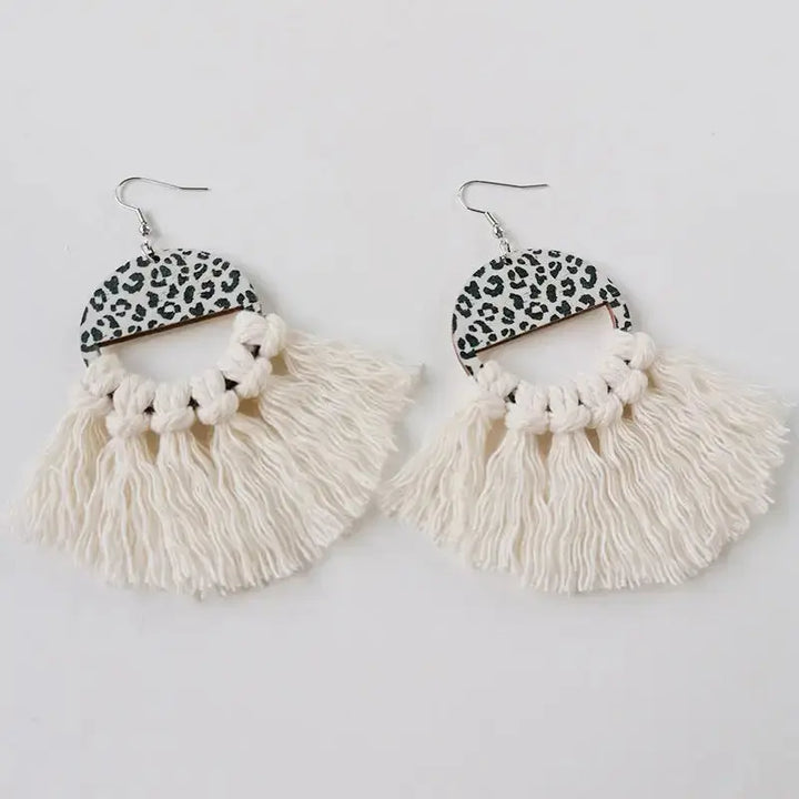 LOVCIA Tassel Detail Leopard Drop Earrings