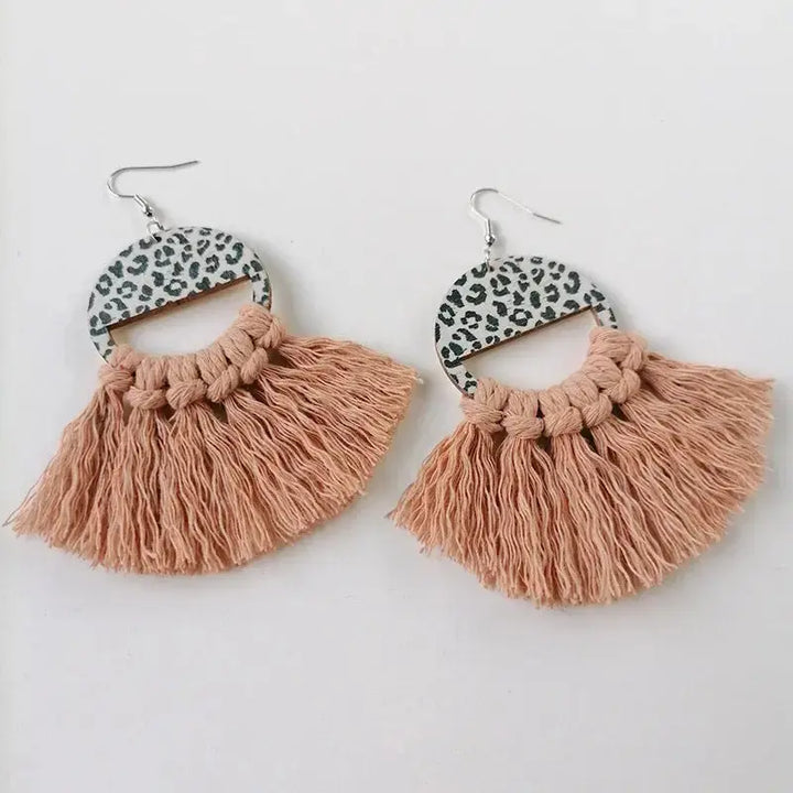 LOVCIA Tassel Detail Leopard Drop Earrings