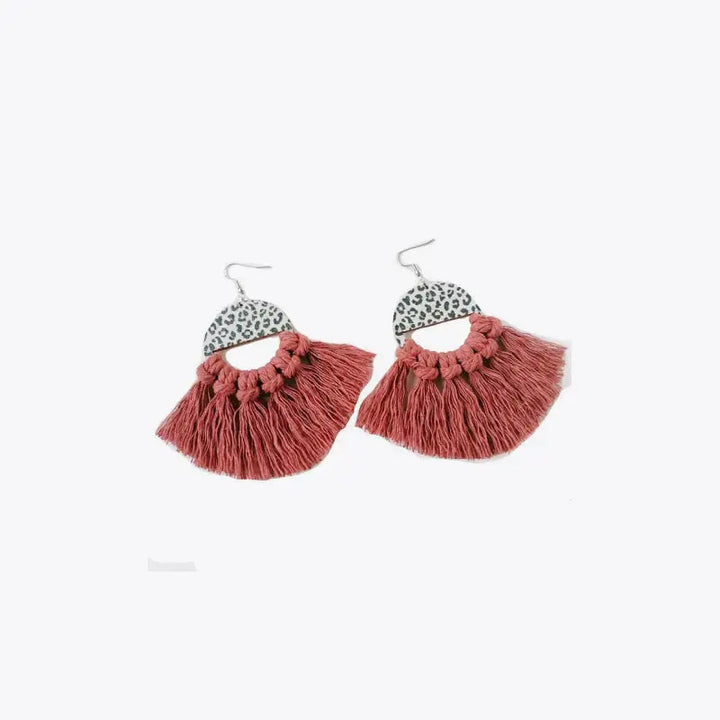 LOVCIA Tassel Detail Leopard Drop Earrings