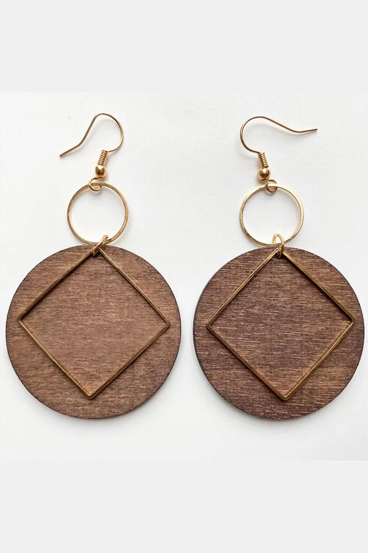 Geometrical Shape Wooden Dangle Earrings LOVCIA