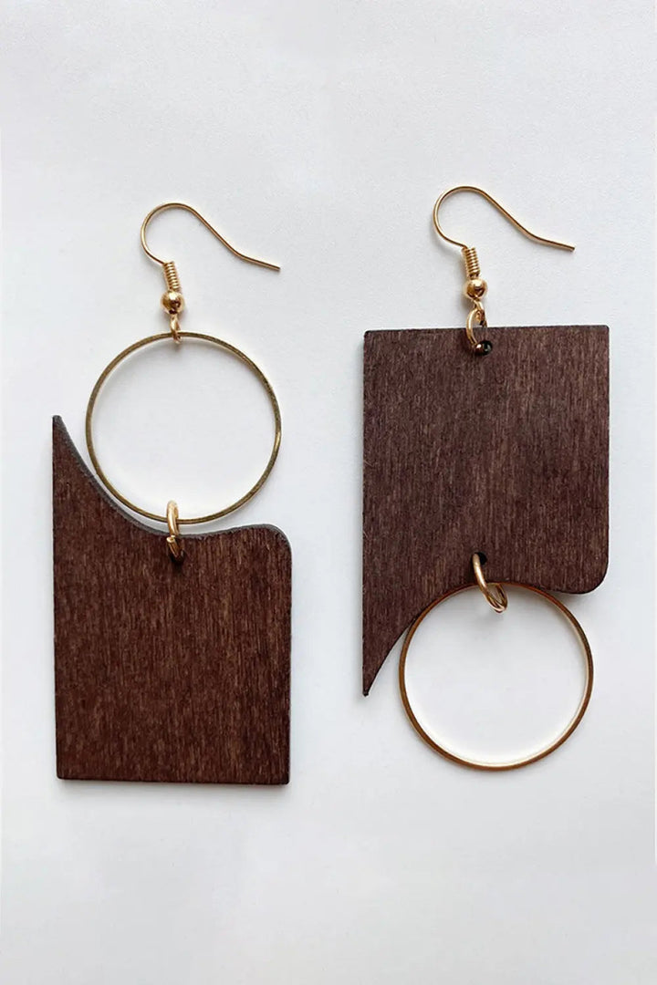 Geometrical Shape Wooden Dangle Earrings LOVCIA