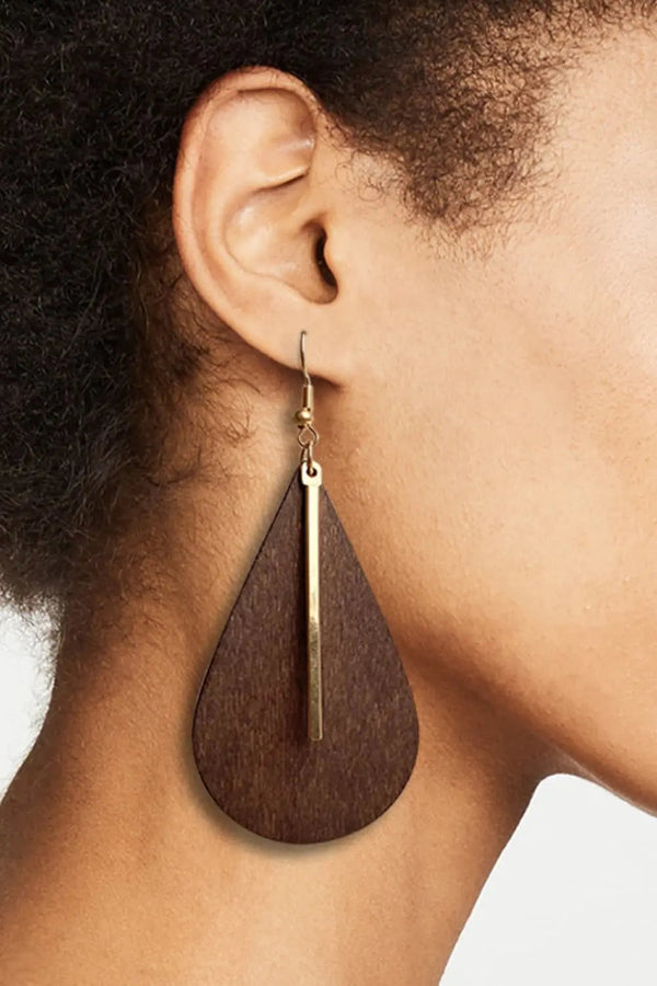 Geometrical Shape Wooden Dangle Earrings LOVCIA