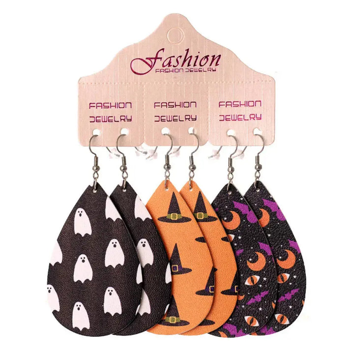 LOVCIA Halloween PU Teardrop Earrings Set