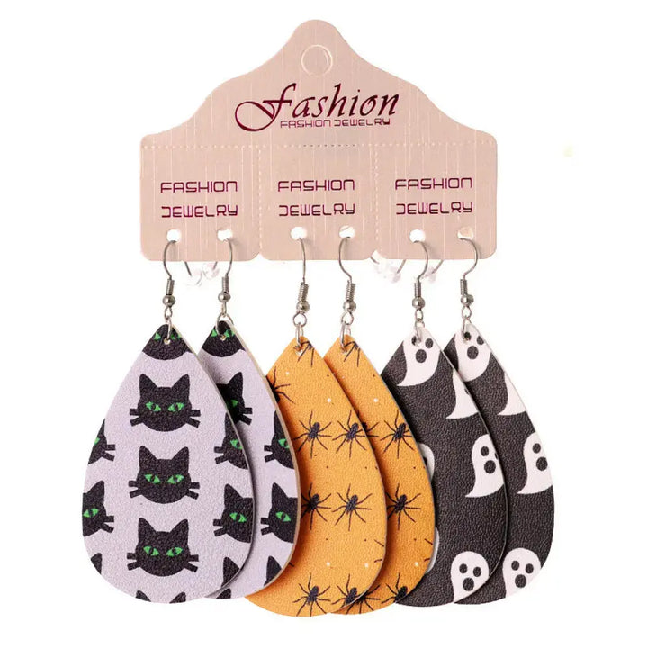 LOVCIA Halloween PU Teardrop Earrings Set