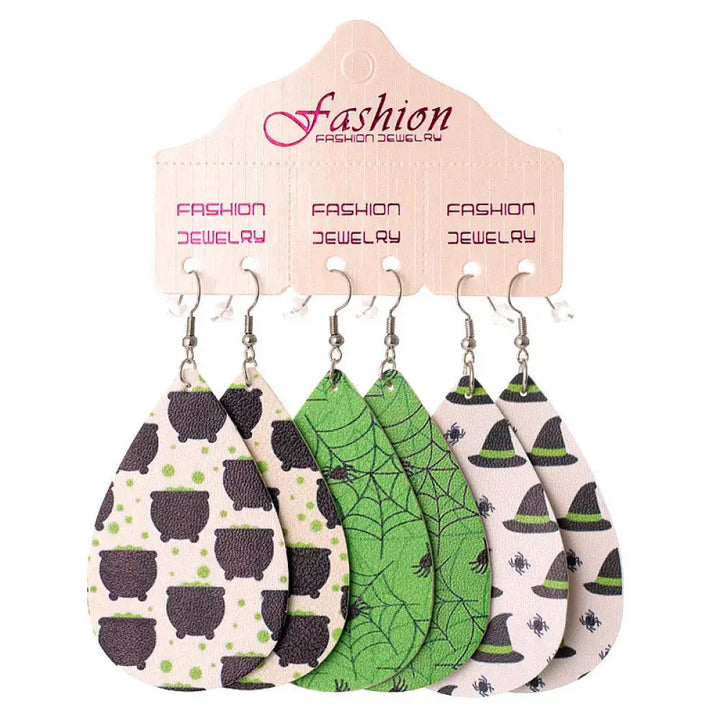 LOVCIA Halloween PU Teardrop Earrings Set