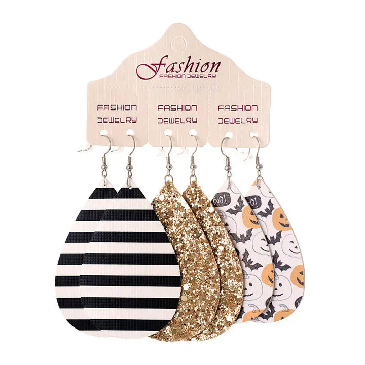 LOVCIA Halloween PU Teardrop Earrings Set