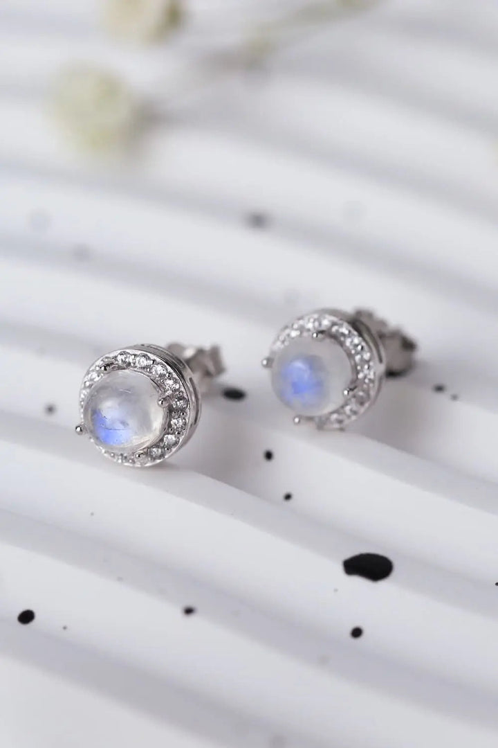 High Quality Natural Moonstone 925 Sterling Silver Stud Earrings LOVCIA