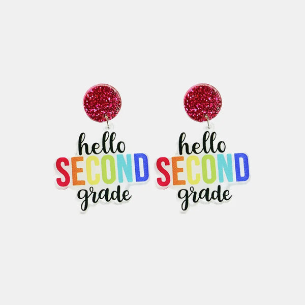 HELLO SECOND GRADE Acrylic Dangle Earrings LOVCIA