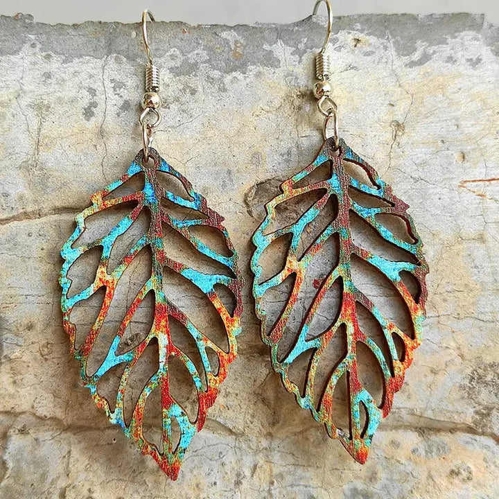 LOVCIA Leaf Shape Wooden Dangle Earrings