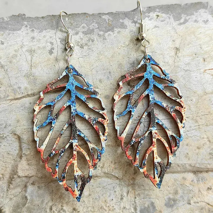 LOVCIA Leaf Shape Wooden Dangle Earrings