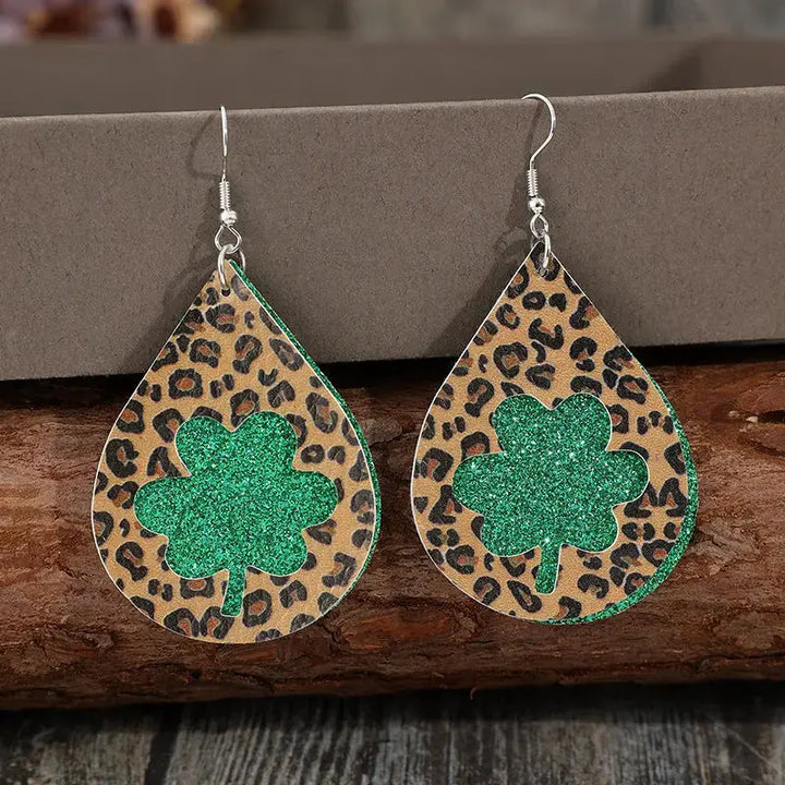 LOVCIA Leopard Hollowed Leather Teardrop Earrings