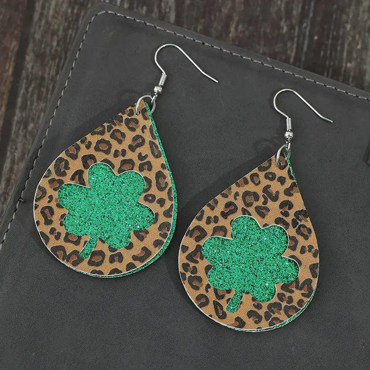 LOVCIA Leopard Hollowed Leather Teardrop Earrings