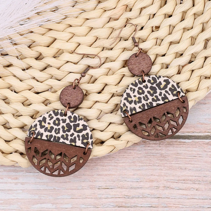 Wooden Cutout Leopard Dangle Earrings LOVCIA