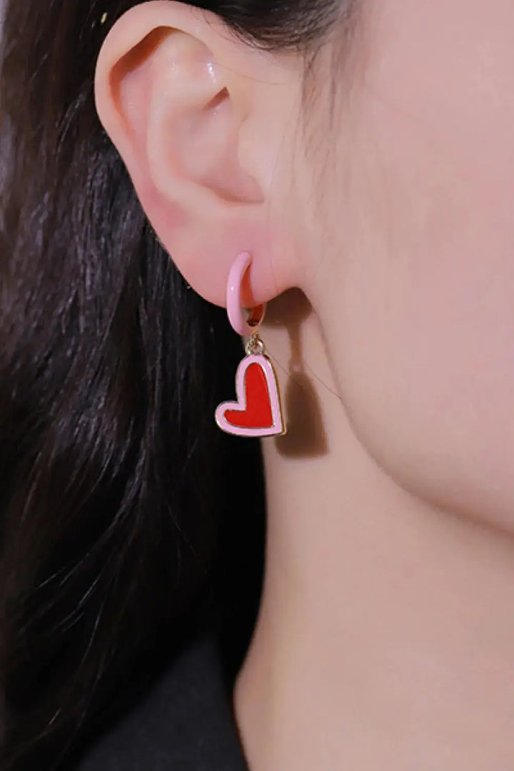 LOVCIA 5-Pair Wholesale Contrast Heart-Shaped Drop Earrings